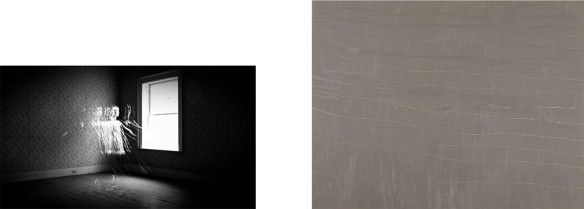 さわひらき(1977- ) × サイ・トゥオンブリー(1928-2011)の出会い左：さわひらき《Souvenir IV》2012年右：サイ・トゥオンブリー《無題》1968年　DIC川村記念美術館　© Cy Twombly Foundation