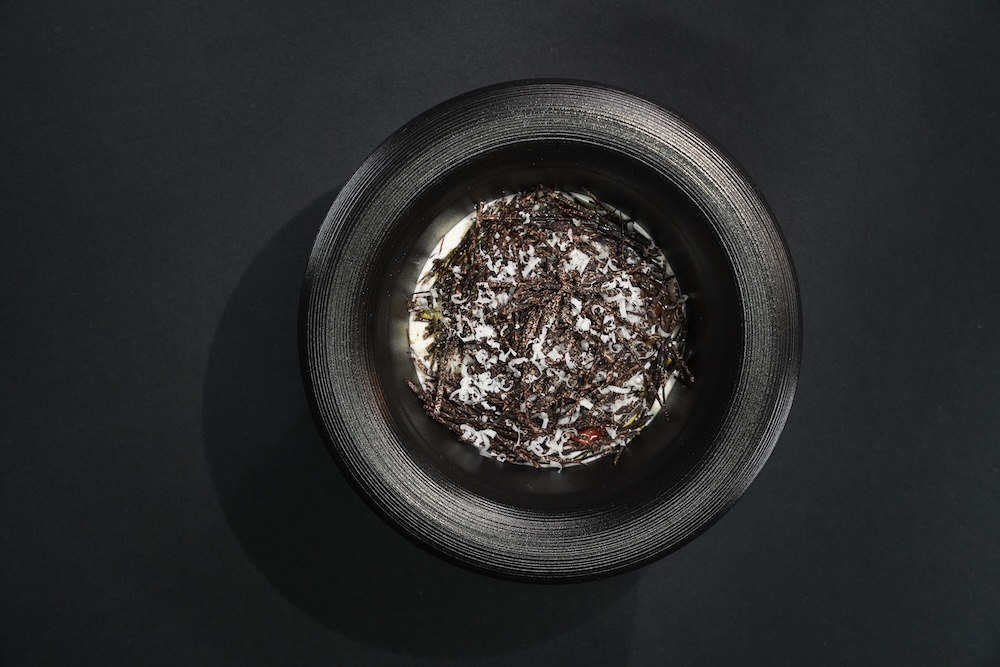 "Gnocchi made with two-year-aged Hokkaido potatoes, fromage sauce, black truffle"