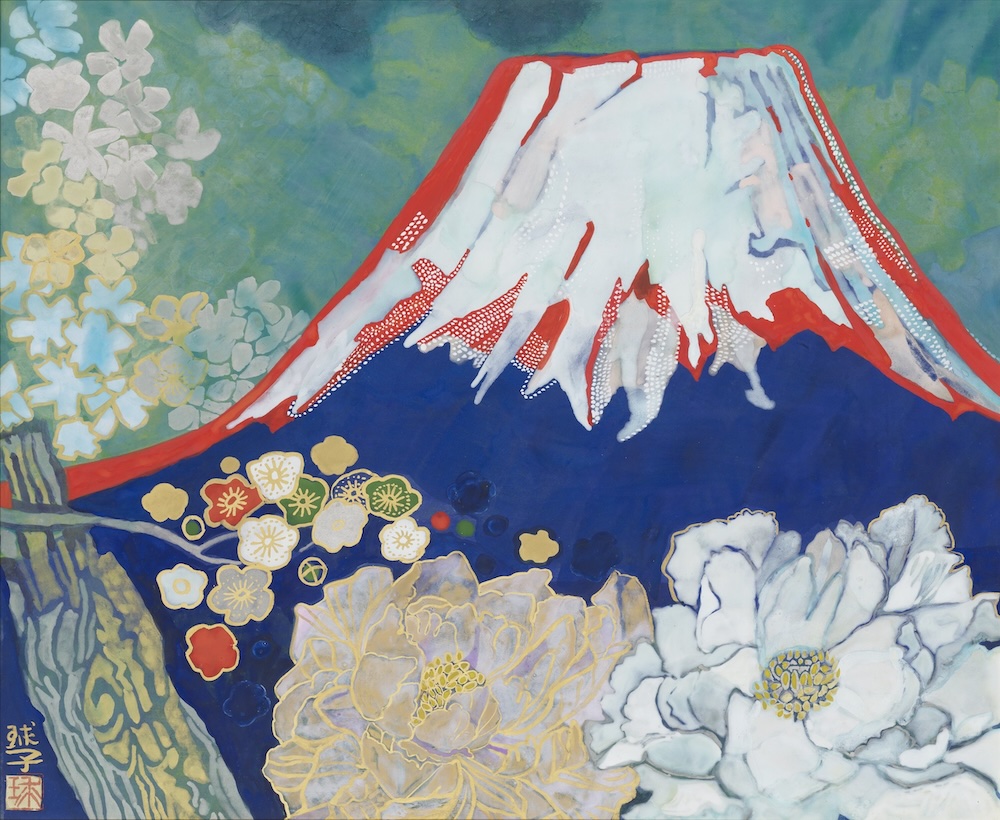 片岡球子《花に囲まれし富士》1985年頃　
