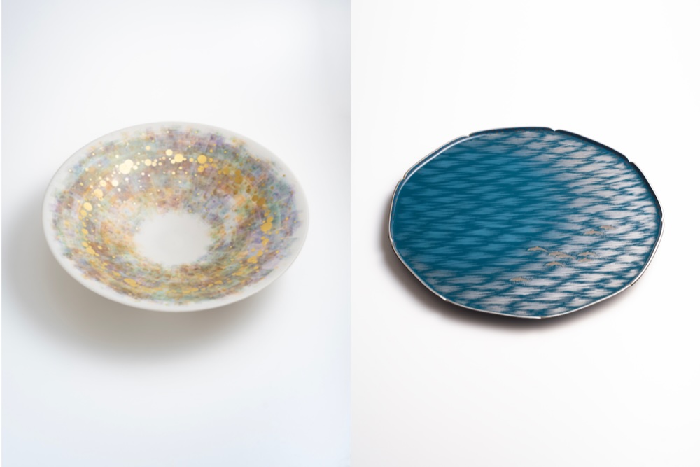 𠮷田幸央 金襴手彩色鉢 水尻清甫 沈金乾漆盤「海原」