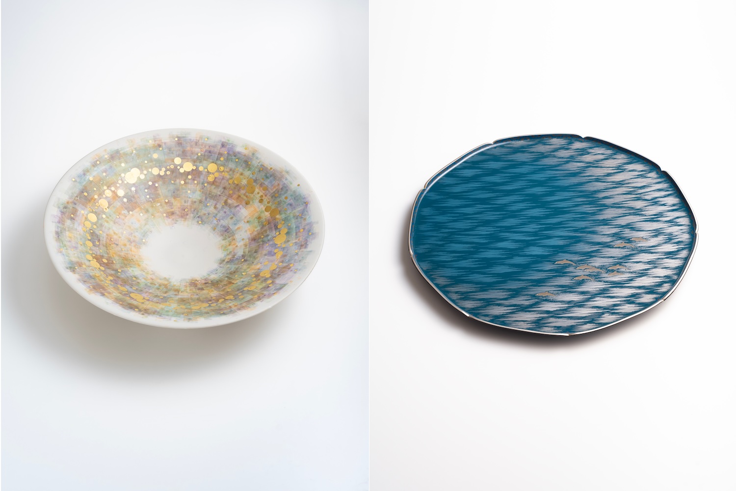 𠮷田幸央 金襴手彩色鉢 水尻清甫 沈金乾漆盤「海原」