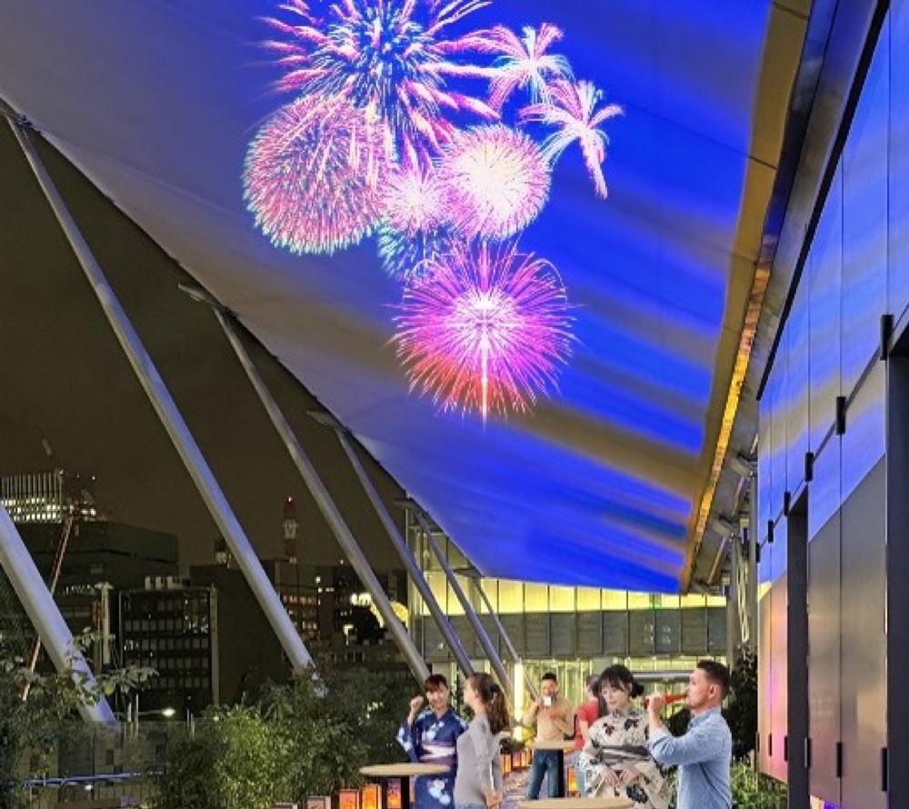 八重洲花火「グランルーフ大屋根」 イメージ（プロジェクションマッピング）